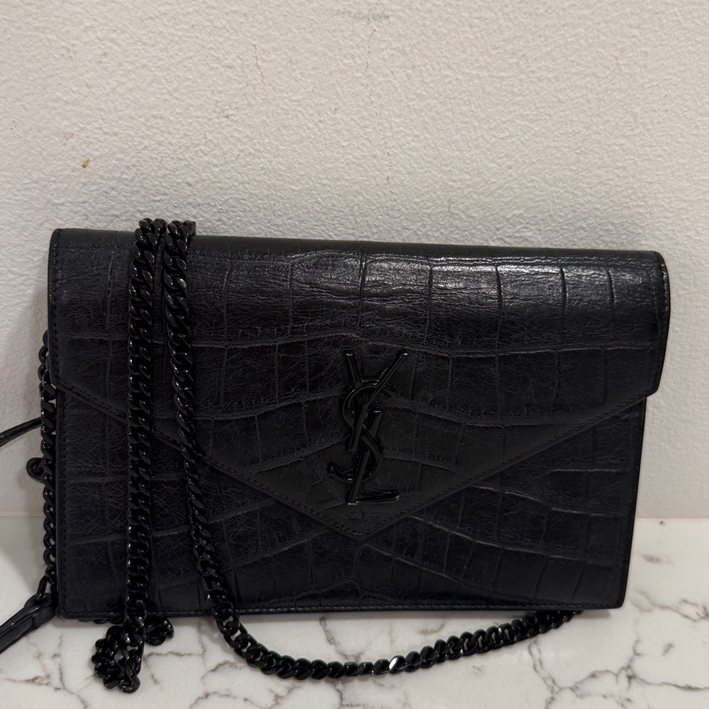 Yves Saint Laurent Black Croc-Embossed Leather Crossbody Bag - Picture 4 of 9